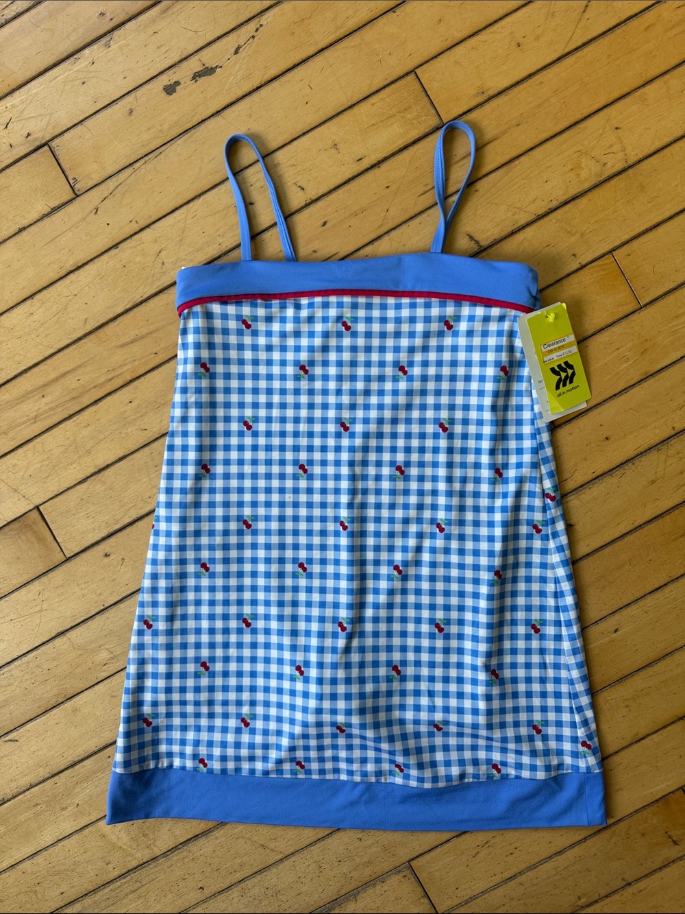 all in motion Blue Gingham Cherry Print Camisole Dress